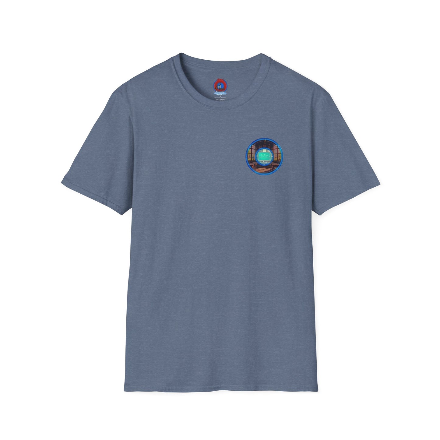 Classic Donut Tee - Unisex Soft-Style - "The Torturous Chalk Dust Donut  " - blue/red picture donut