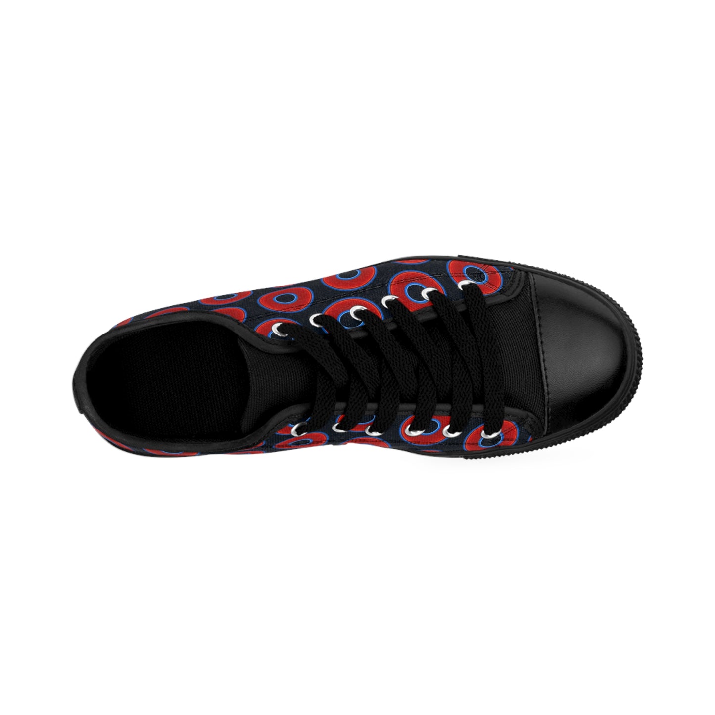 Men's Cushiony Convectors - Low Top - large red vivid donut print w/blue charcoal background