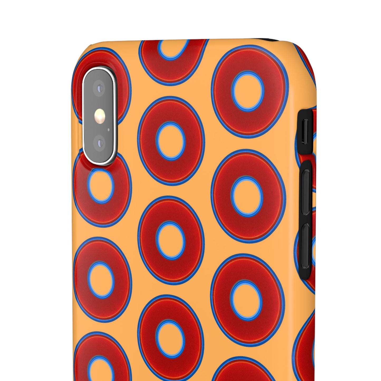 Lumpy Donut Snap Case - red vivid donut print w/creamcicle orange background