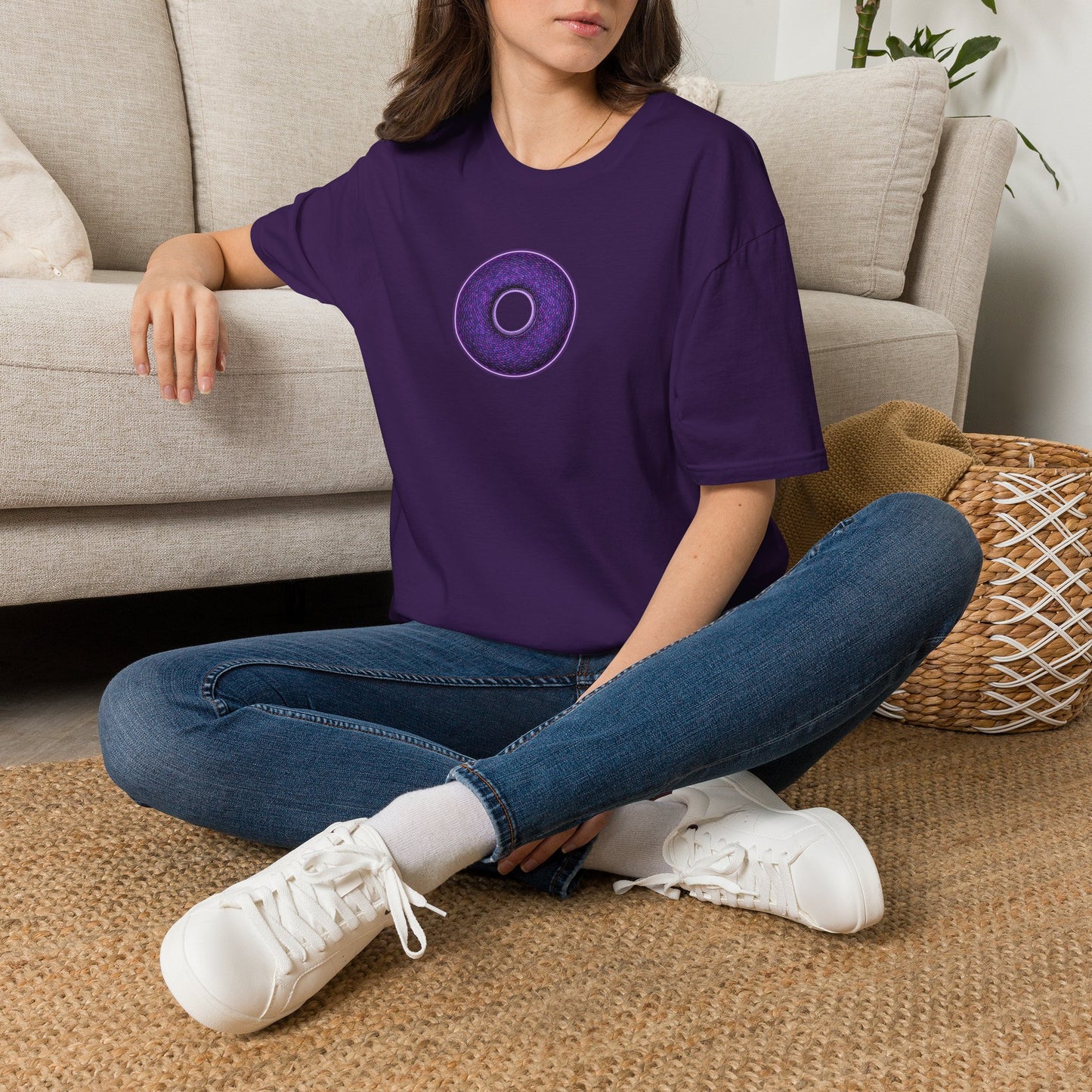 Classic Donut Tee - Unisex Soft-Style - "Plain Pixilated Donut' - purple/light purple pixilated afterglow donut