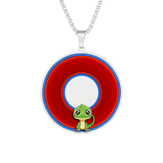 Lump's Heady Donut Necklace - 1" x 1" Stainless Steel Pendant - "Little Baby Rutherford's Donut Pendant" - vivid red/blue donut
