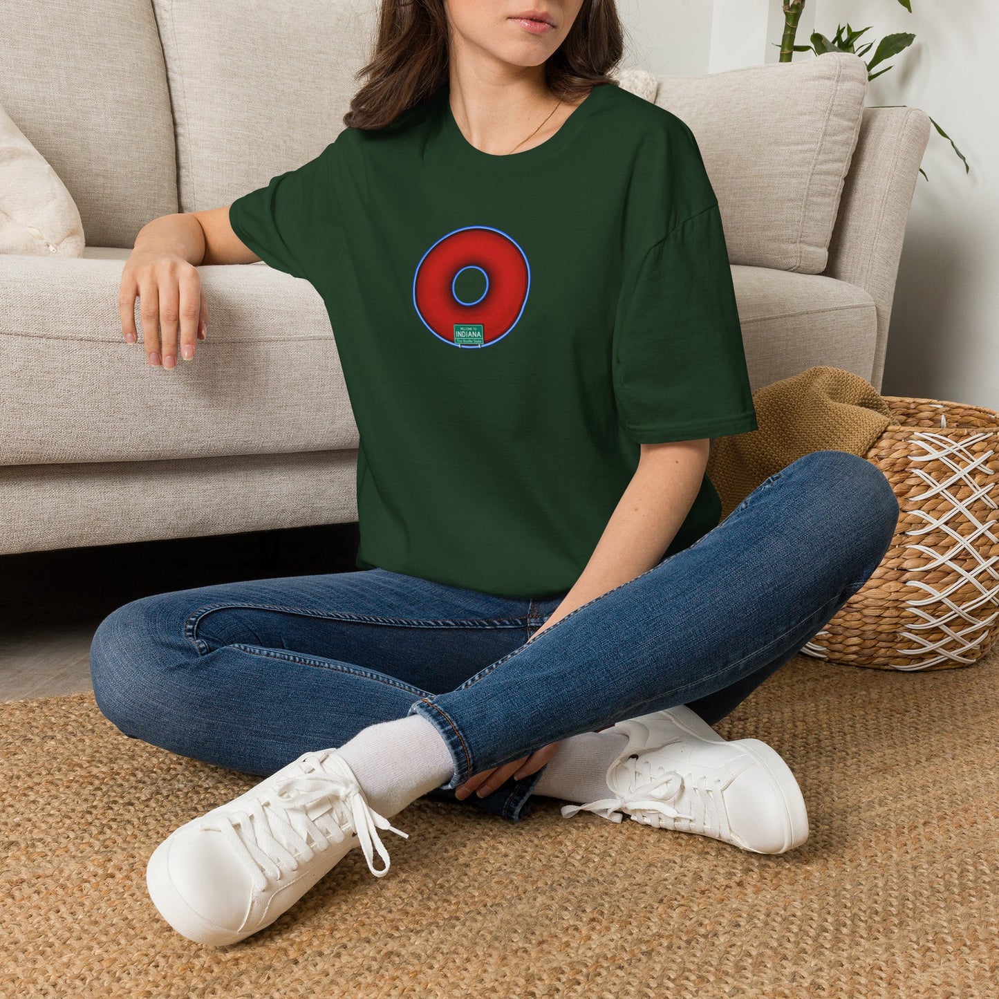Classic Donut Tee - Unisex Soft-Style - "Indiana is for Boofers" - vivid red/blue plumpy donut - variant 3 - plain