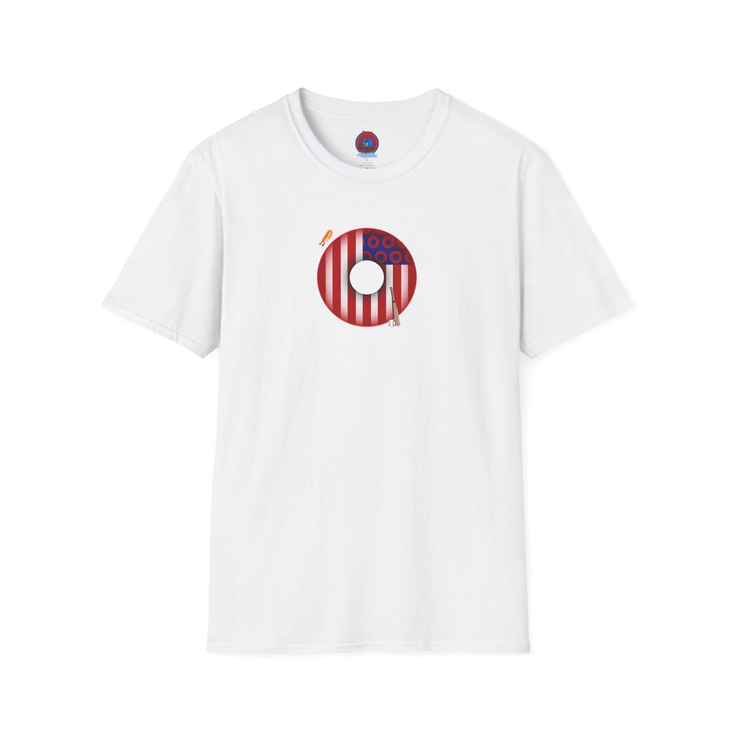 Classic Donut Tee - Unisex Soft-Style - "Uncle Sam's Donuts & Stripes" - vivid flag donut w/raw dogger