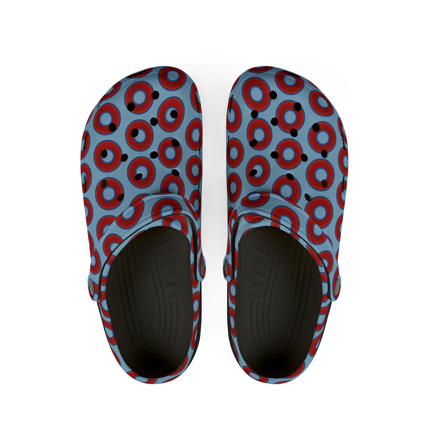 Spatchcocks - donut slip-on shoes - vivid red donuts w/sky blue background [unisex]