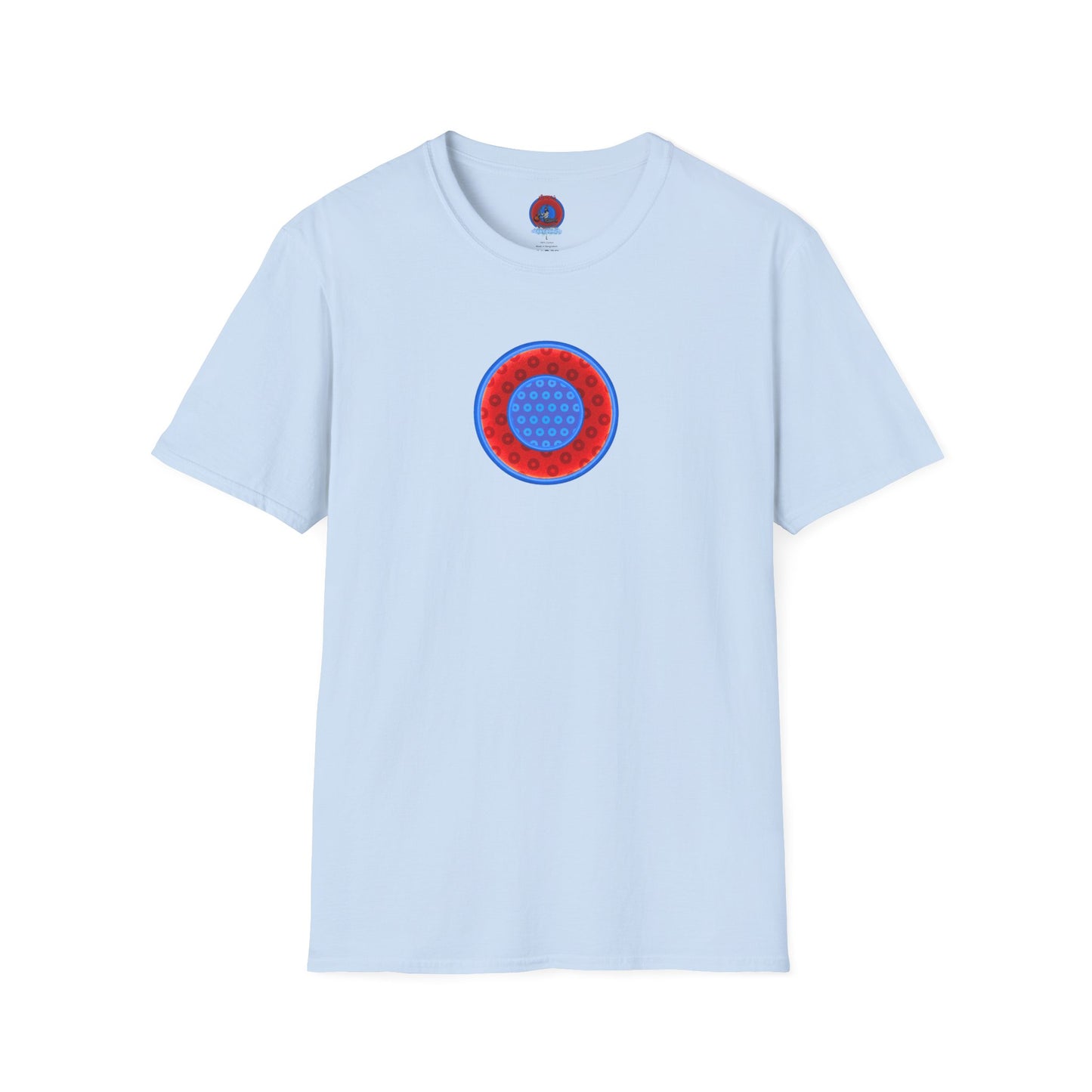 Classic Donut Tee - Unisex Soft-Style - "All You Can Eat Donut Platter" - red/blue paradoxical donuts
