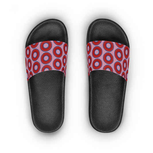 Lumpy Sandals - slip-ons - red vivid donuts w/pale magenta background