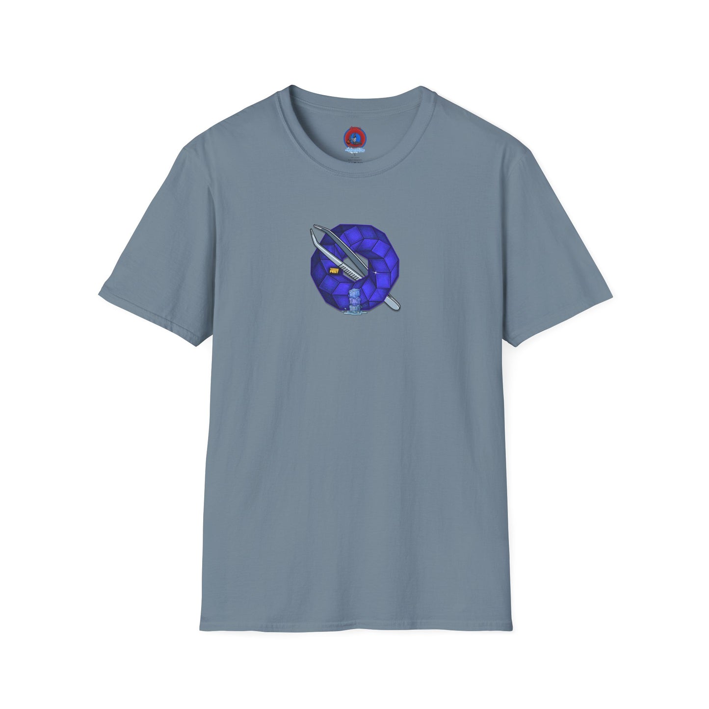 Classic Donut Tee - Unisex Soft-Style - "The Teasing Festivus Donut" - blue rustic cubed donut