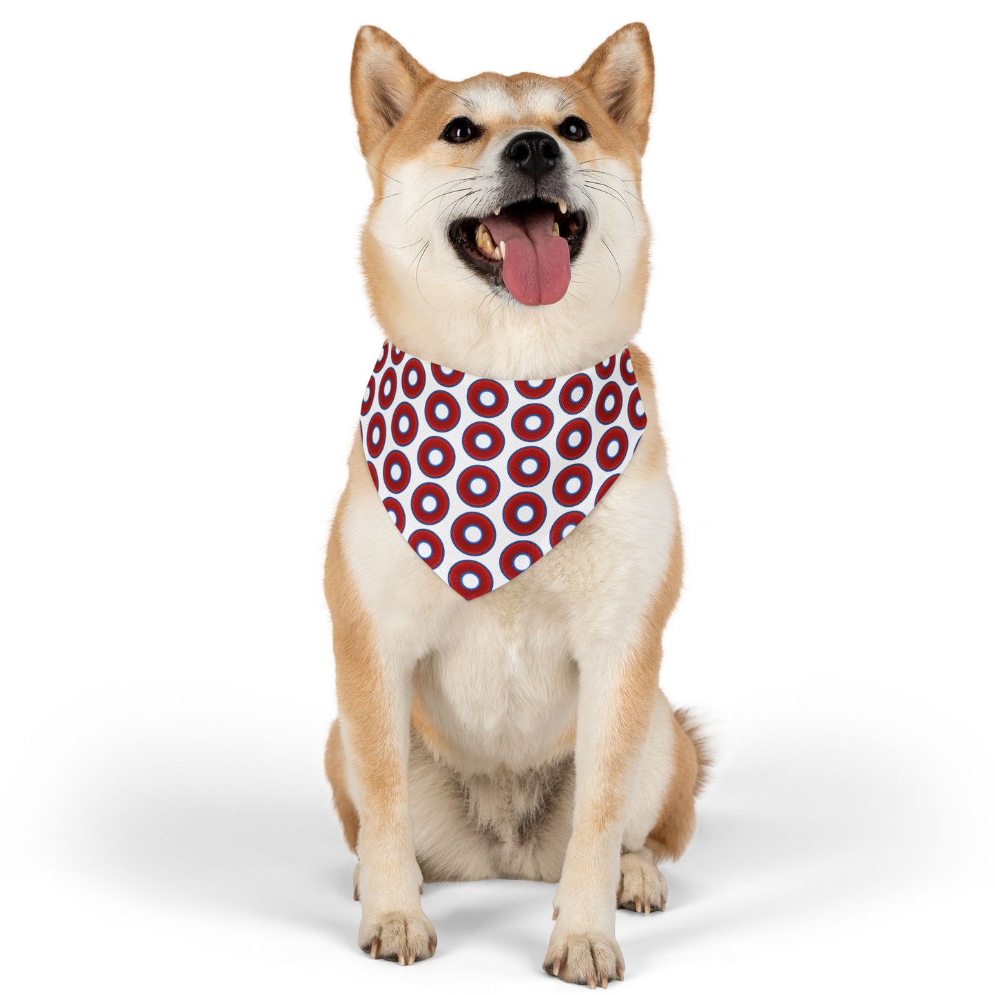 Jim's Lumpy Bandana Pet Collar - vivid red donuts w/white background
