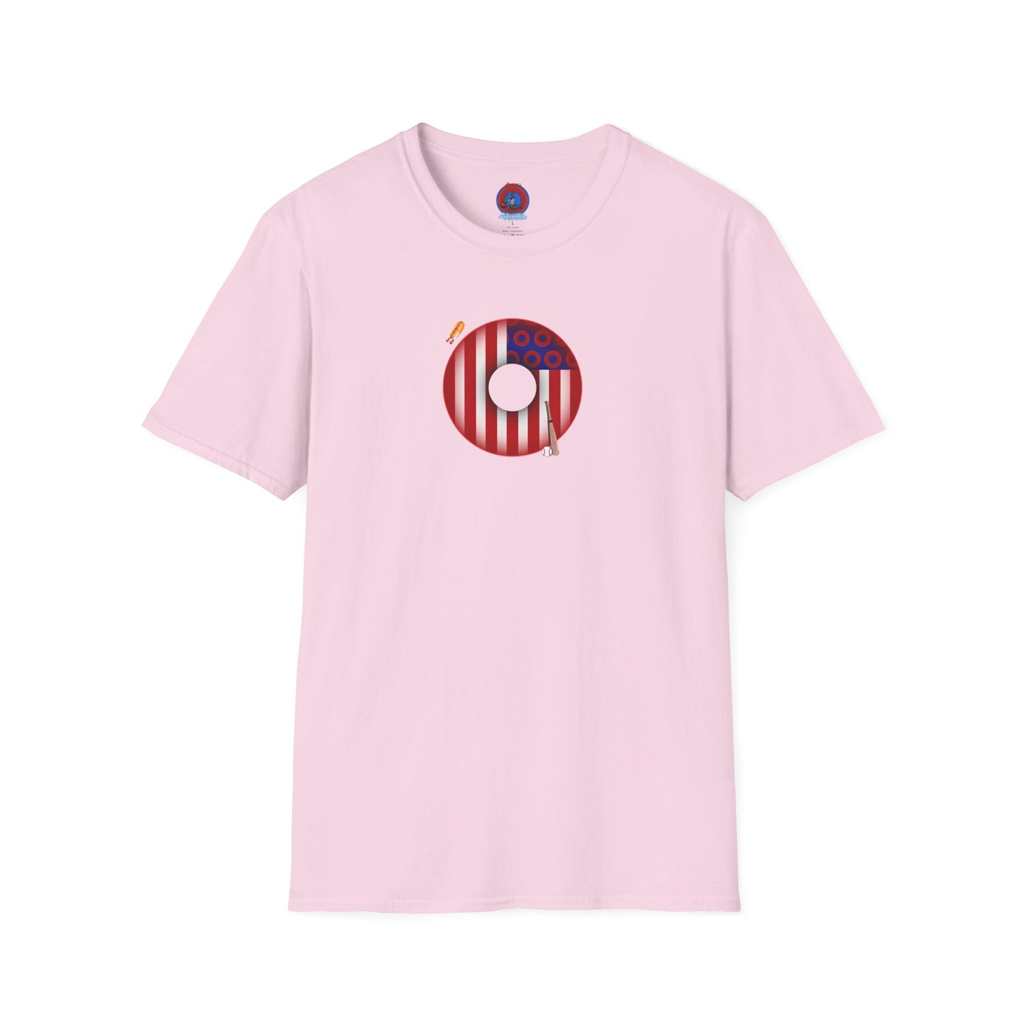 Classic Donut Tee - Unisex Soft-Style - "Uncle Sam's Donuts & Stripes" - vivid flag donut w/raw dogger