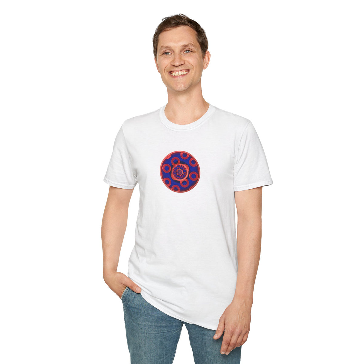 Classic Donut Tee - Unisex Soft-Style - "Kaleidoscope Abyss of Donut" - paradoxical print - variant 2 - series 1.0 - donut vortex - red/blue
