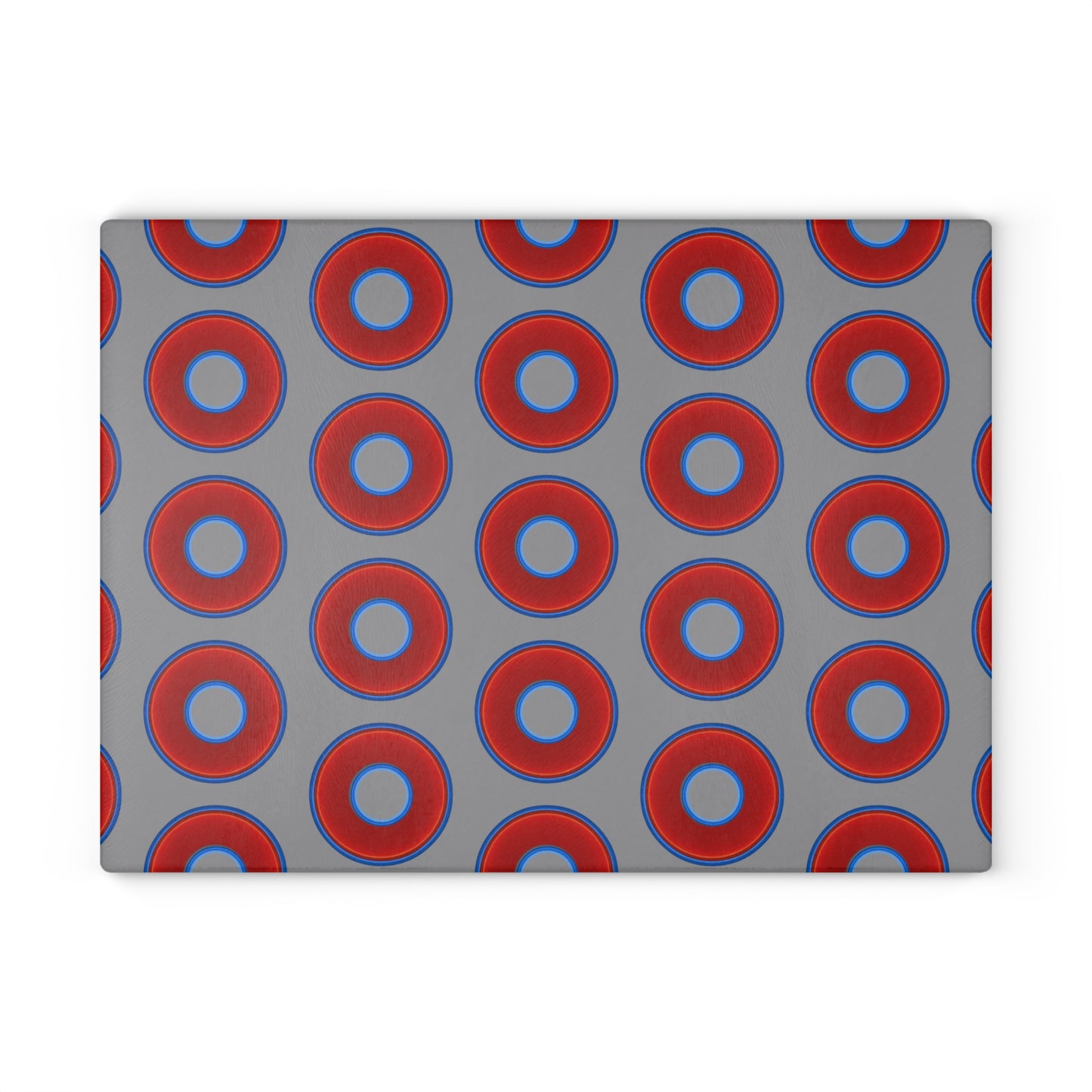 My Friend's Cutting Board - vivid red donuts w/gray background