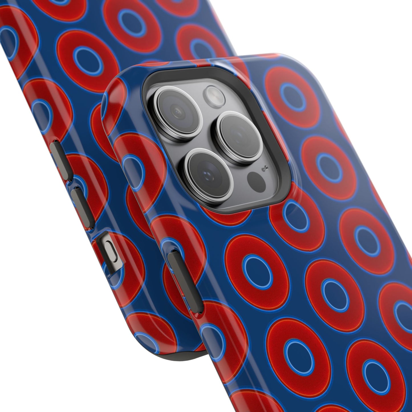 Magnetic Tough Donut Case - red vivid donut print w/Atlantic navy blue background