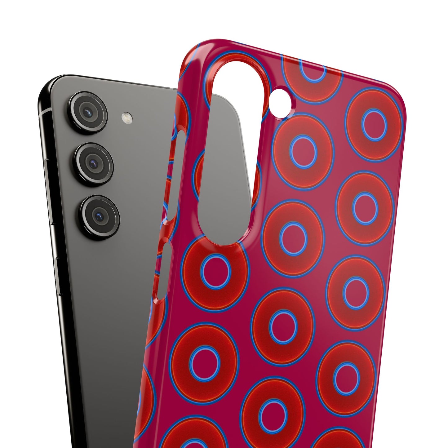 Lumpy Donut Snap Case - red vivid donut print w/dark magenta background