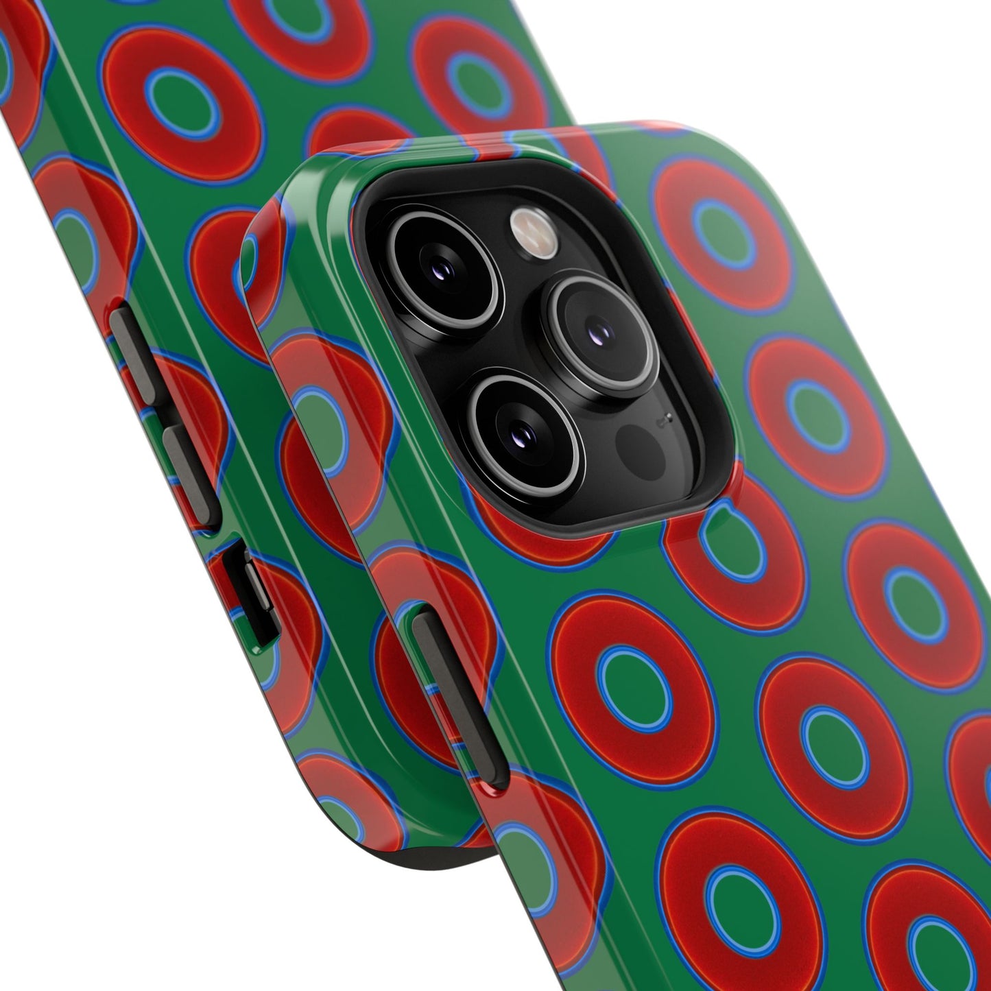 Impact-Resistant Lumpy Donut Case - red vivid donut print w/green background