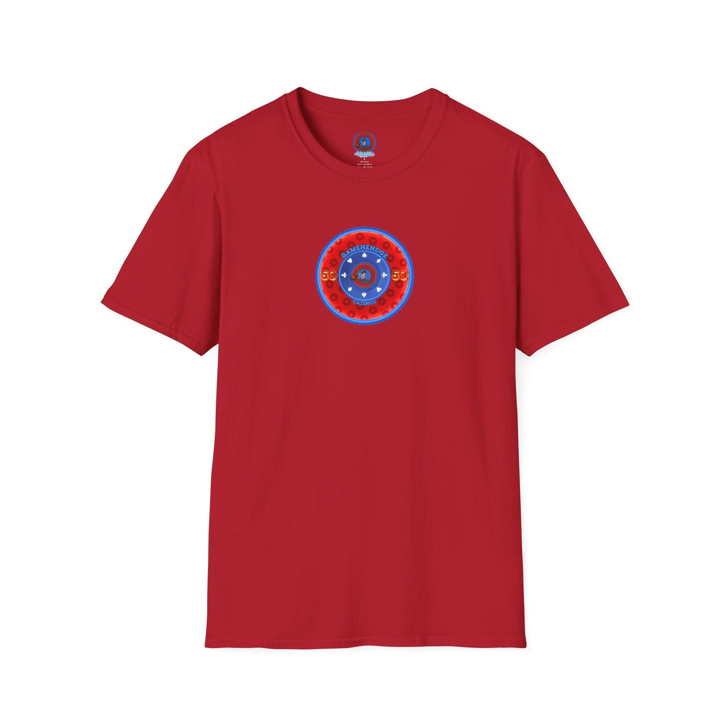 Classic Donut Tee - Unisex Soft-Style - "Phishy Chips" - vivid red/blue widemouthed paradox donut