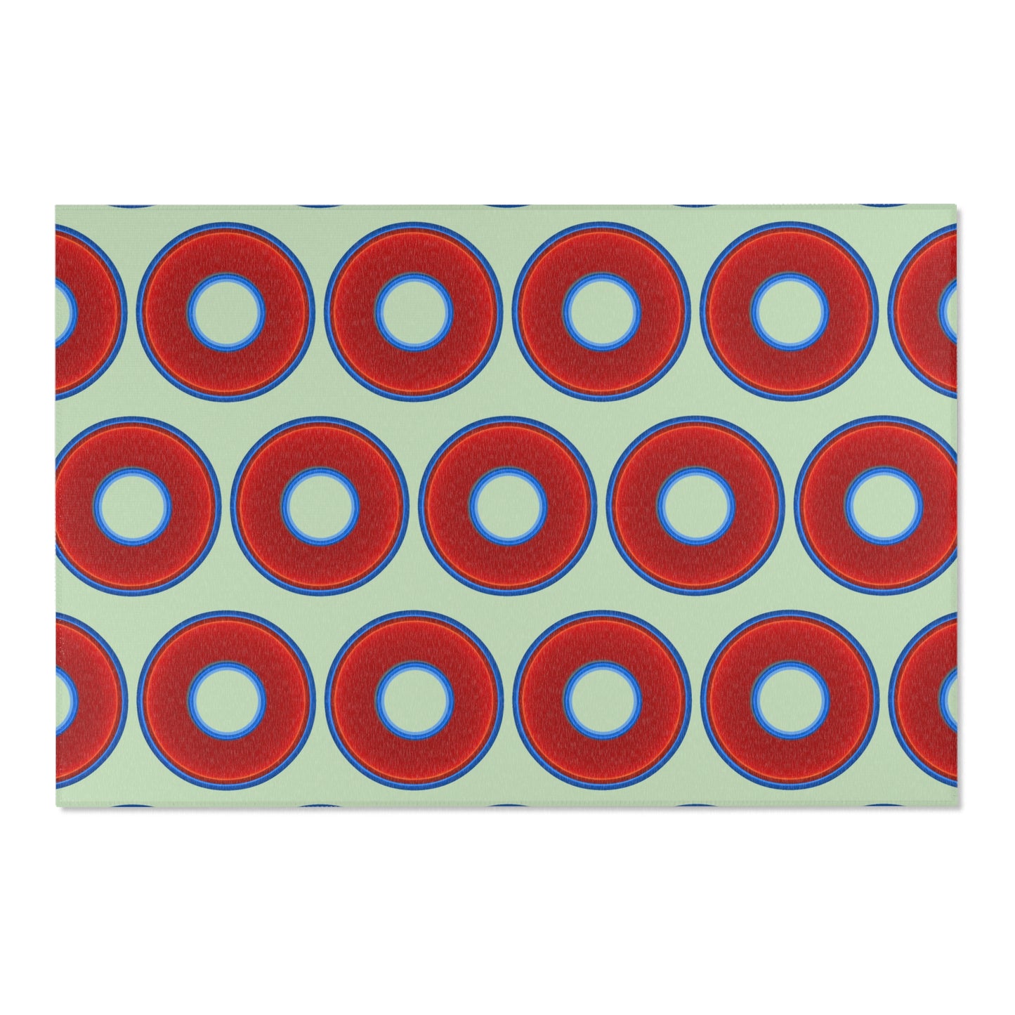 Lumpy Donut Print Rug - choice of 3 sizes - vivid red donut print w/seafoam background