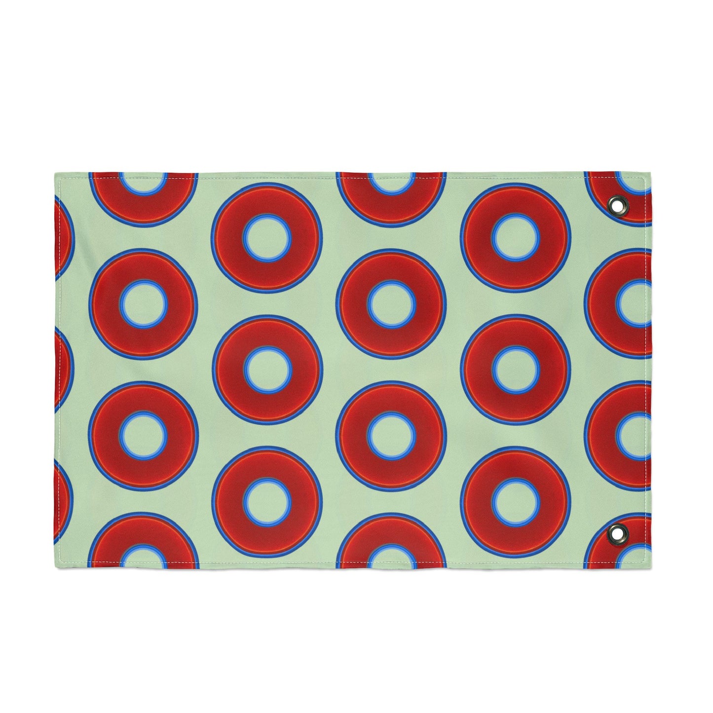 Lumpy Flagpole Sitters - Donut Flags [12" x 18"] - red vivid donut print w/seafoam background