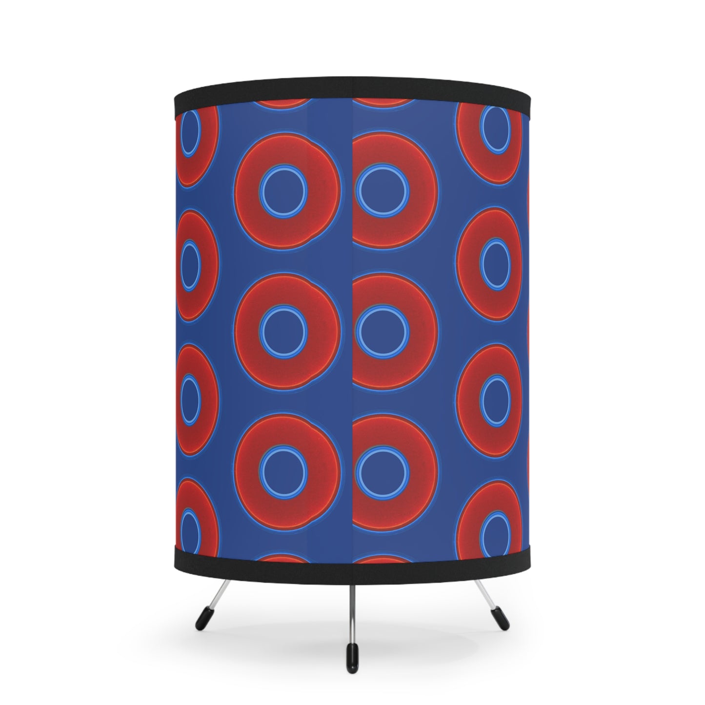 Lumpy Tripod Donut Lamp - vivid red donuts w/dark blue background
