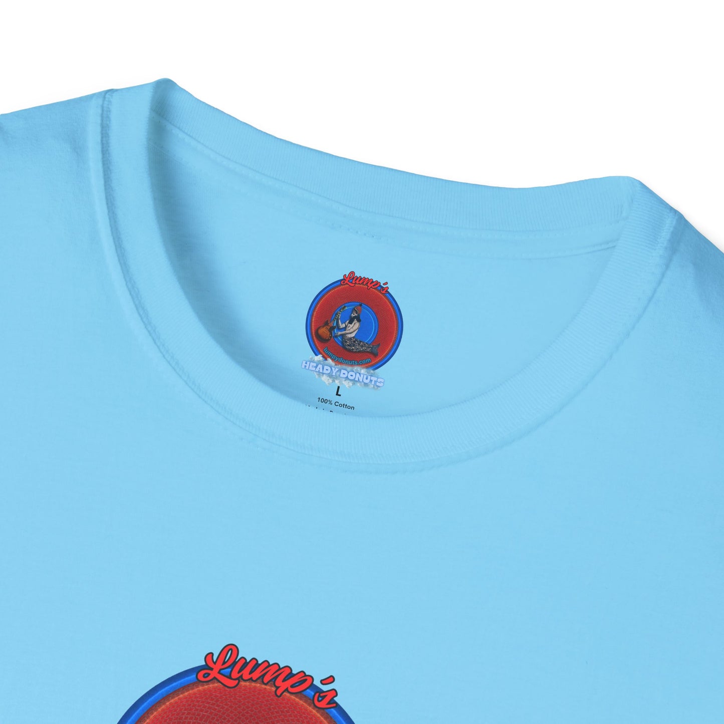 Classic Donut Tee - Unisex Soft-Style - "Lump's Heady Donuts Logo" - series 1.0  - red/blue rustic donut