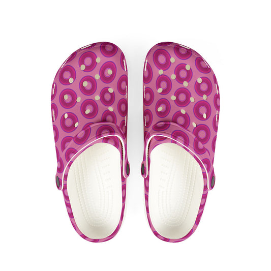 Spatchcocks - donut slip-on shoes - vivid magenta donuts w/pink background [unisex]