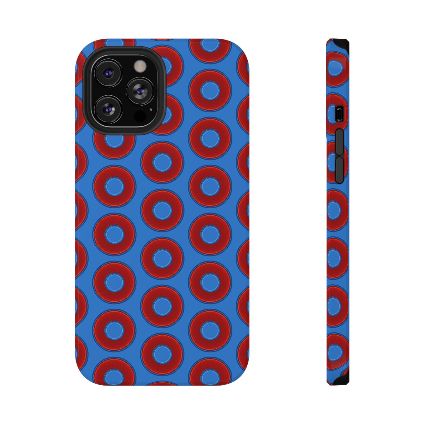 Impact-Resistant Lumpy Donut Case - red vivid donut print w/light royal blue background