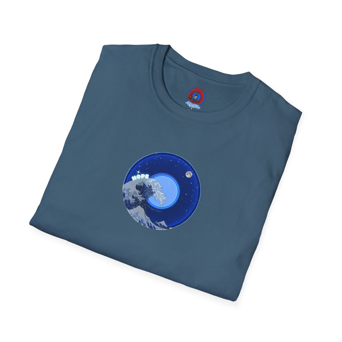 Classic Donut Tee - Unisex Soft-Style - "The Hopeful Waving Donut" - variant 2 - vivid blue donut