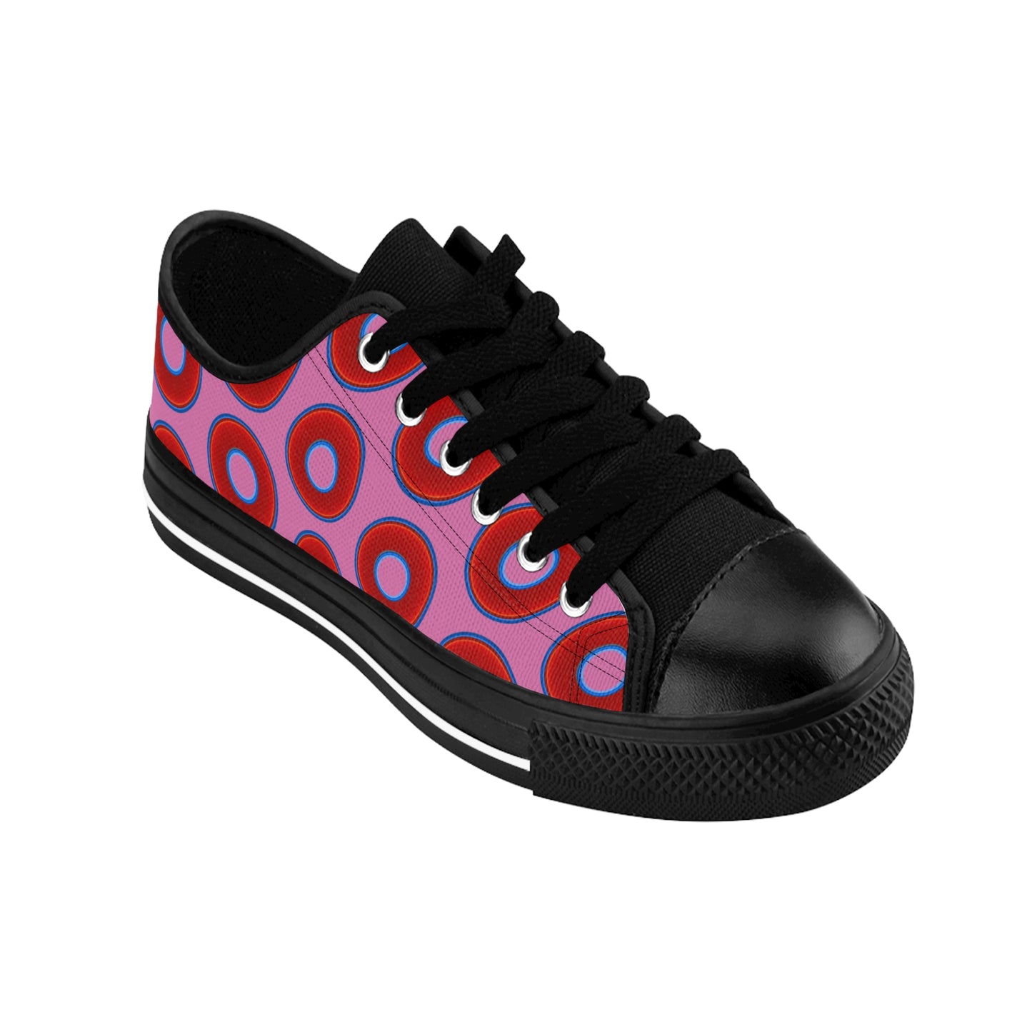 Women's Cushiony Convectors - Low Top - large red vivid donut print w/pink background