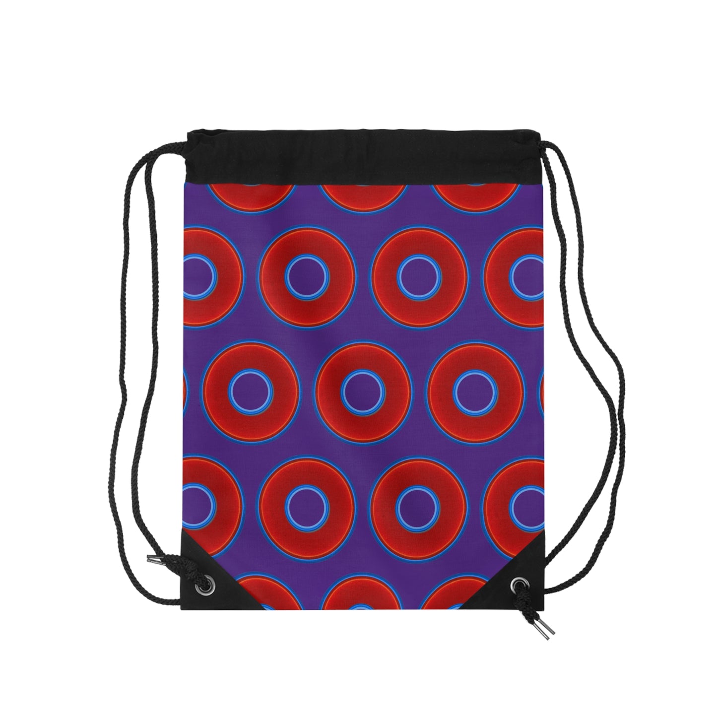 Lumpy Donut Drawstring Bag - red vivid donuts print w/purple background