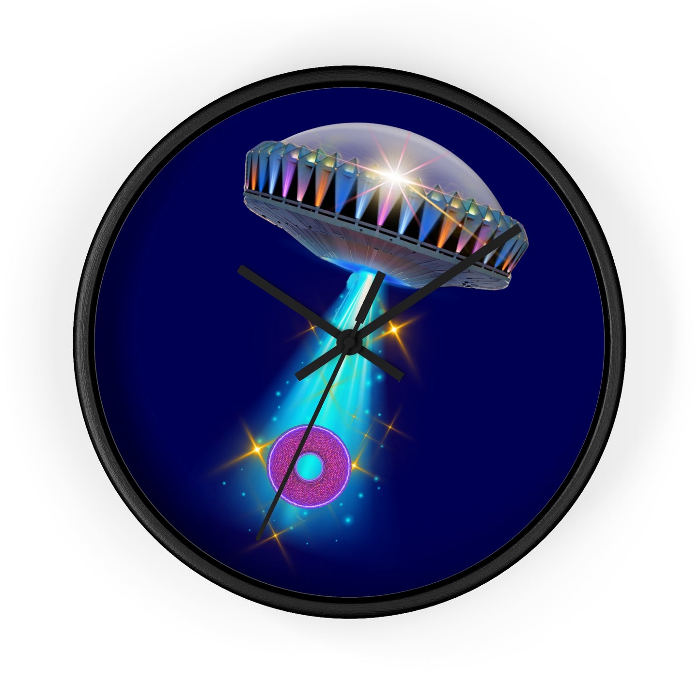 Lumpy Wall Clock - "They Serve Donuts on the Mothership now" - variant 7 - mothership & donut w/dark blue background
