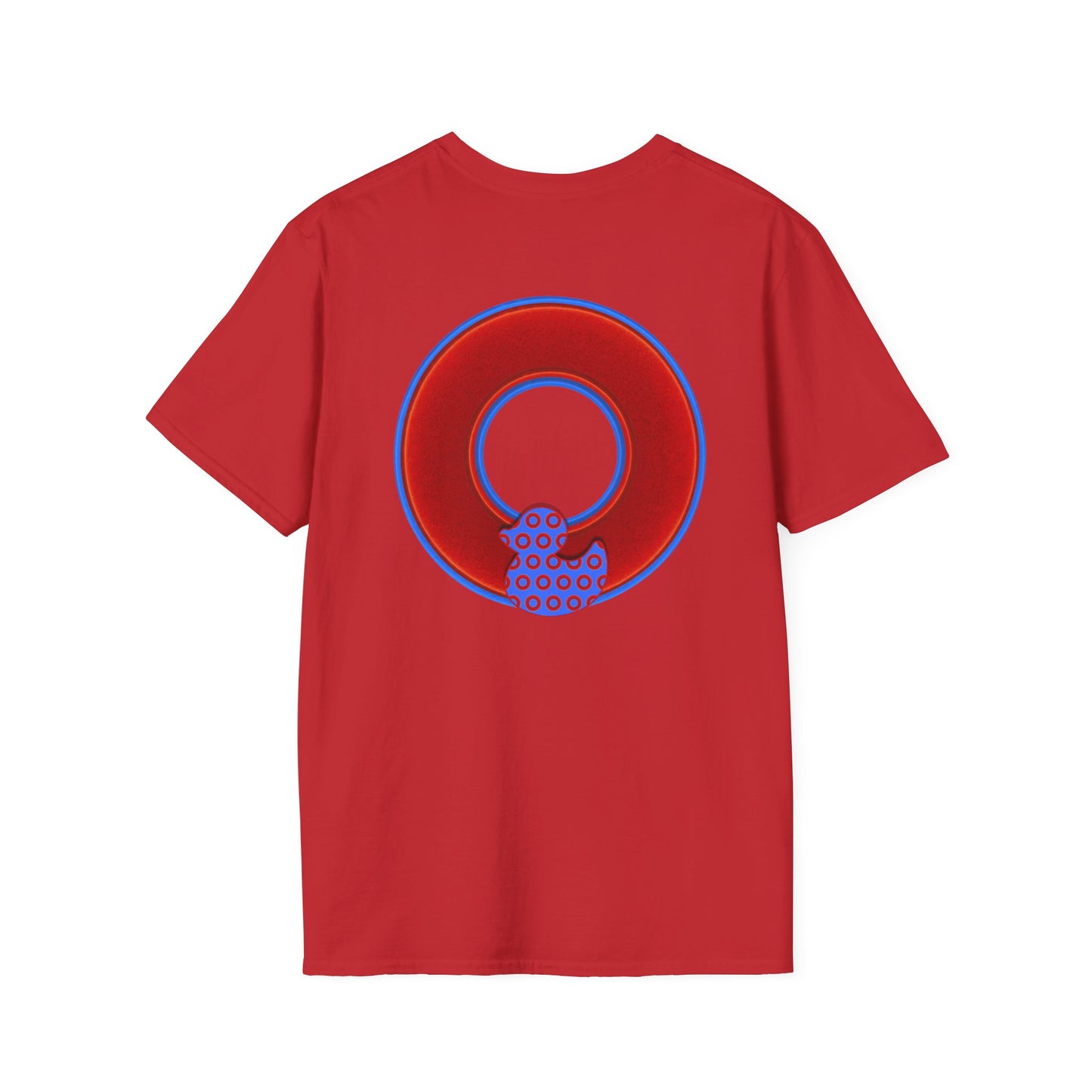 Classic Donut Tee - Unisex Soft-Style - "Rubber Ducky Bath Time Donut" - vivid red/blue donut - variant 1
