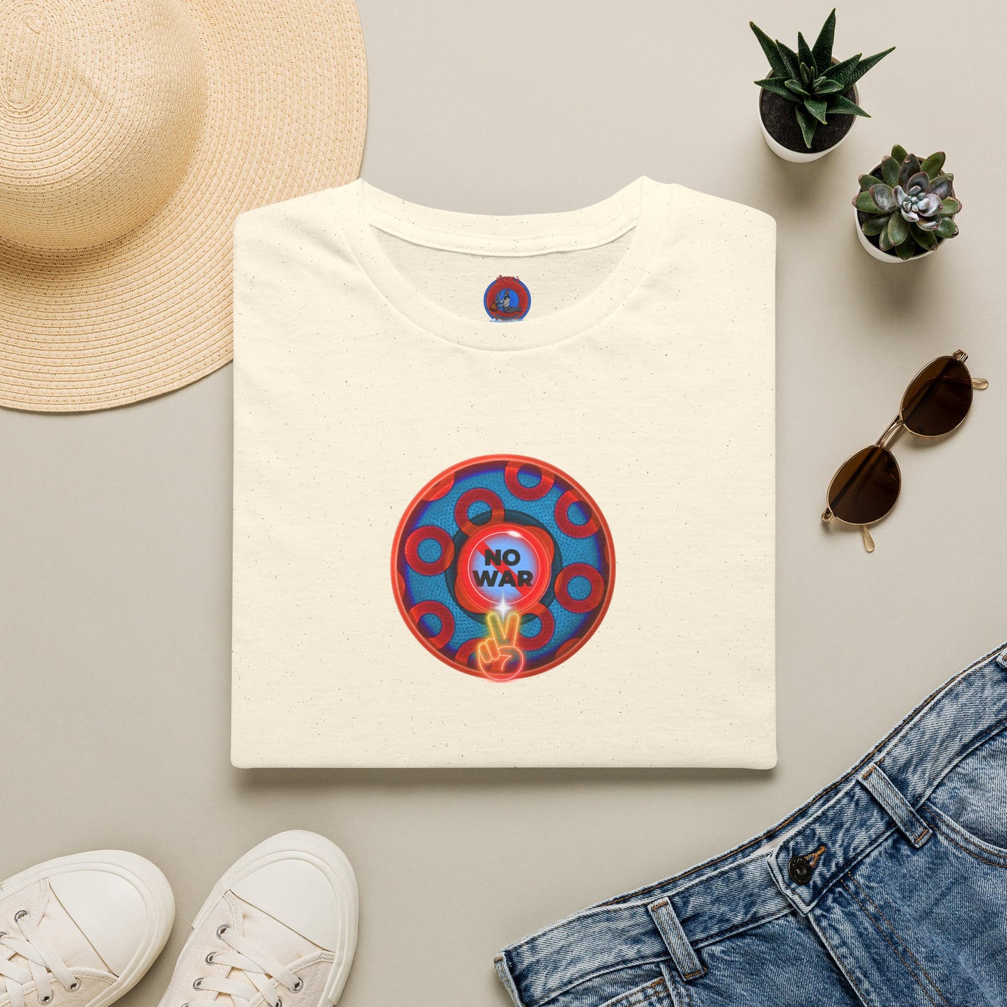 Classic Donut Tee - Unisex Soft-Style - "Peace of My Donut?" - blue/red rustic paradox donut