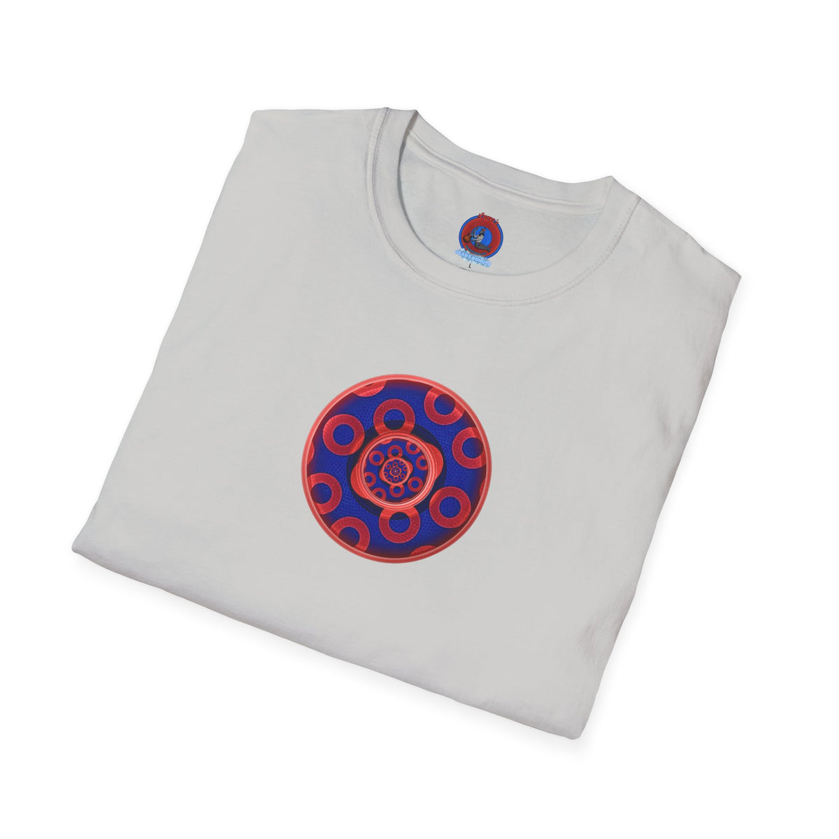 Classic Donut Tee - Unisex Soft-Style - "Kaleidoscope Abyss of Donut" - paradoxical print - variant 2 - series 1.0 - donut vortex - red/blue