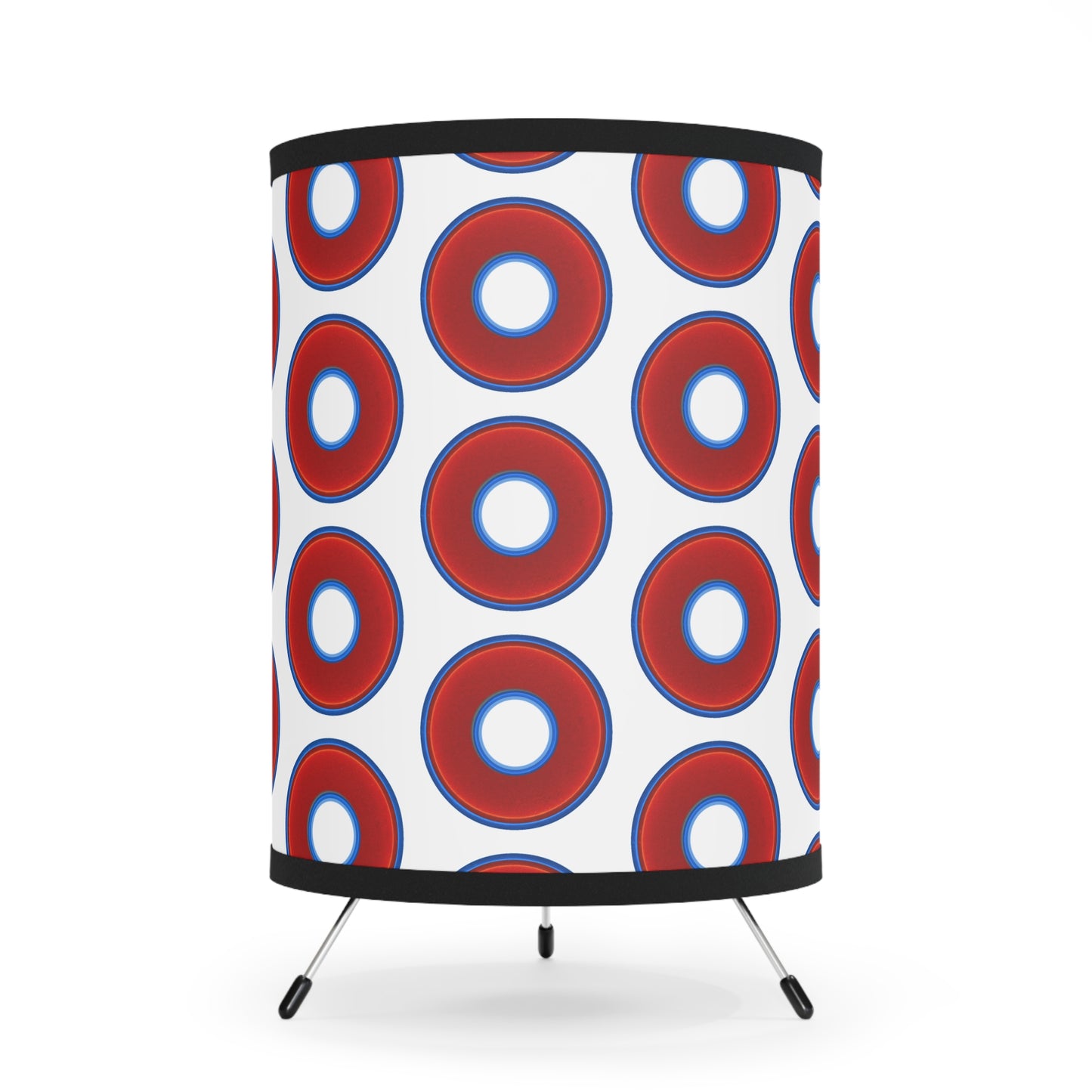 Lumpy Tripod Donut Lamp - vivid red donuts w/white background