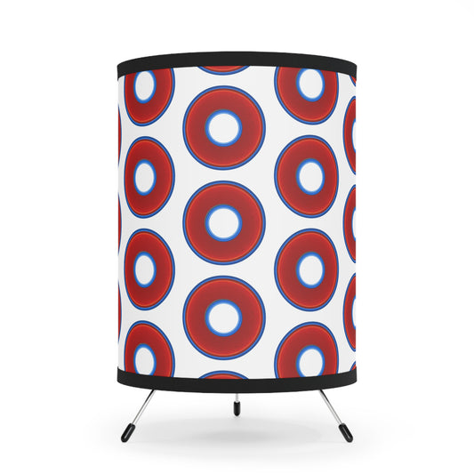 Lumpy Tripod Donut Lamp - vivid red donuts w/white background
