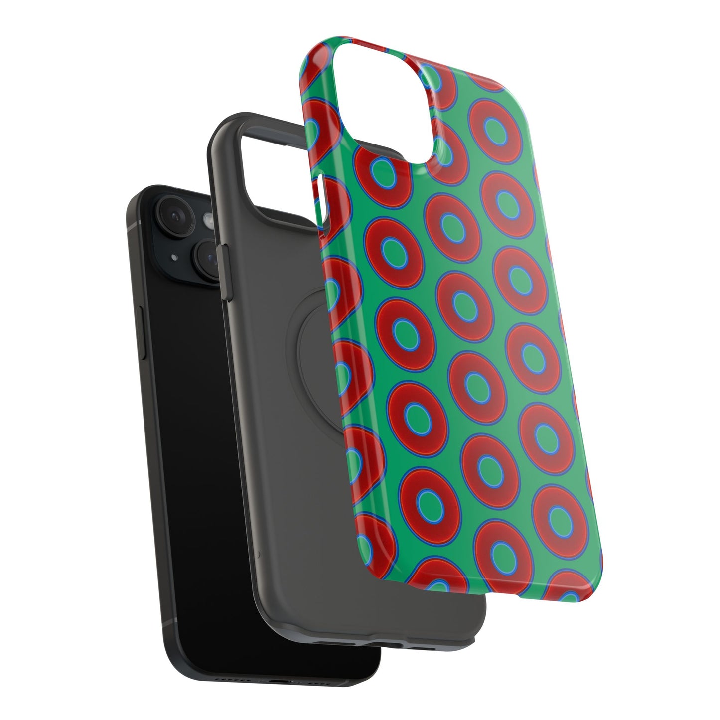 Impact-Resistant Lumpy Donut Case - red vivid donut print w/jade green background