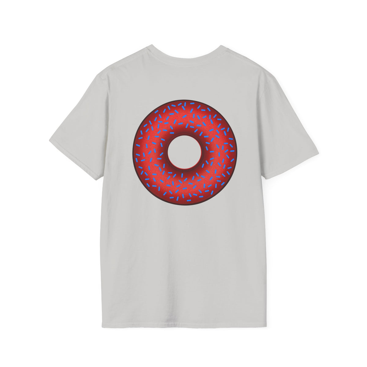 Classic Donut Tee - Unisex Soft-Style - "Plain Plump Donut w/" - plump red donut w/blue sprinkles