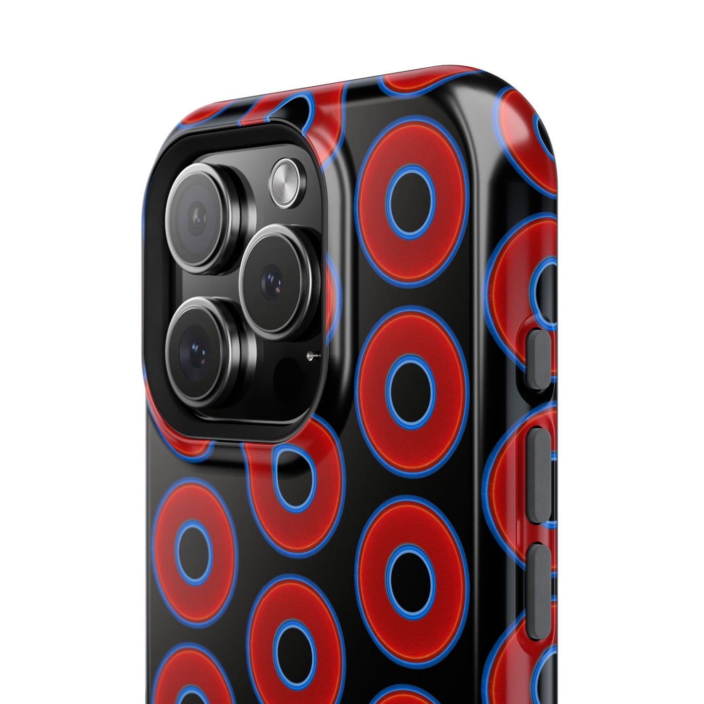Impact-Resistant Lumpy Donut Case - red vivid donut print w/black background