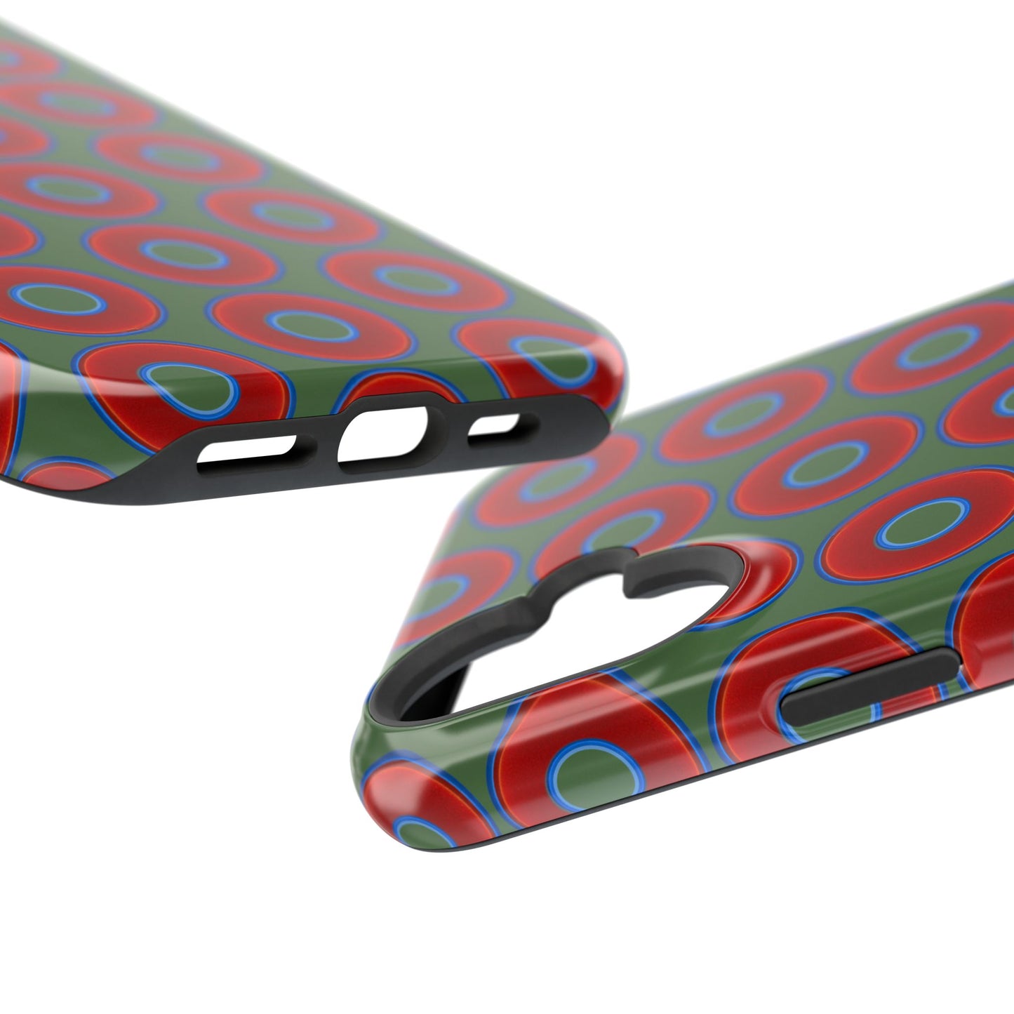 Magnetic Tough Donut Case - red vivid donut print w/dark Fenway green background