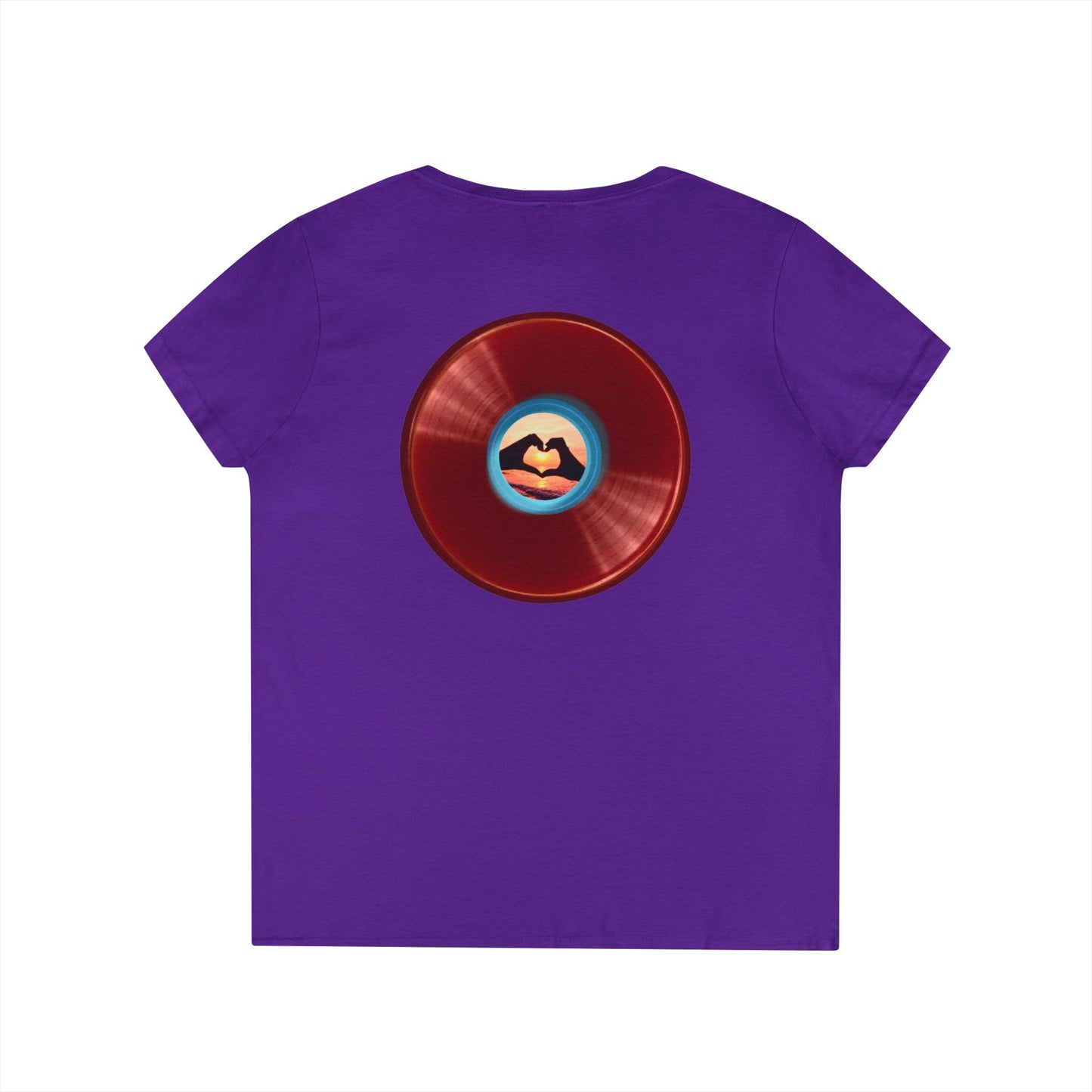 Women's Donut V-Neck Tee - "Waste of a Perfectly Good Donut" - variant 1 - vivid red record donut w/
