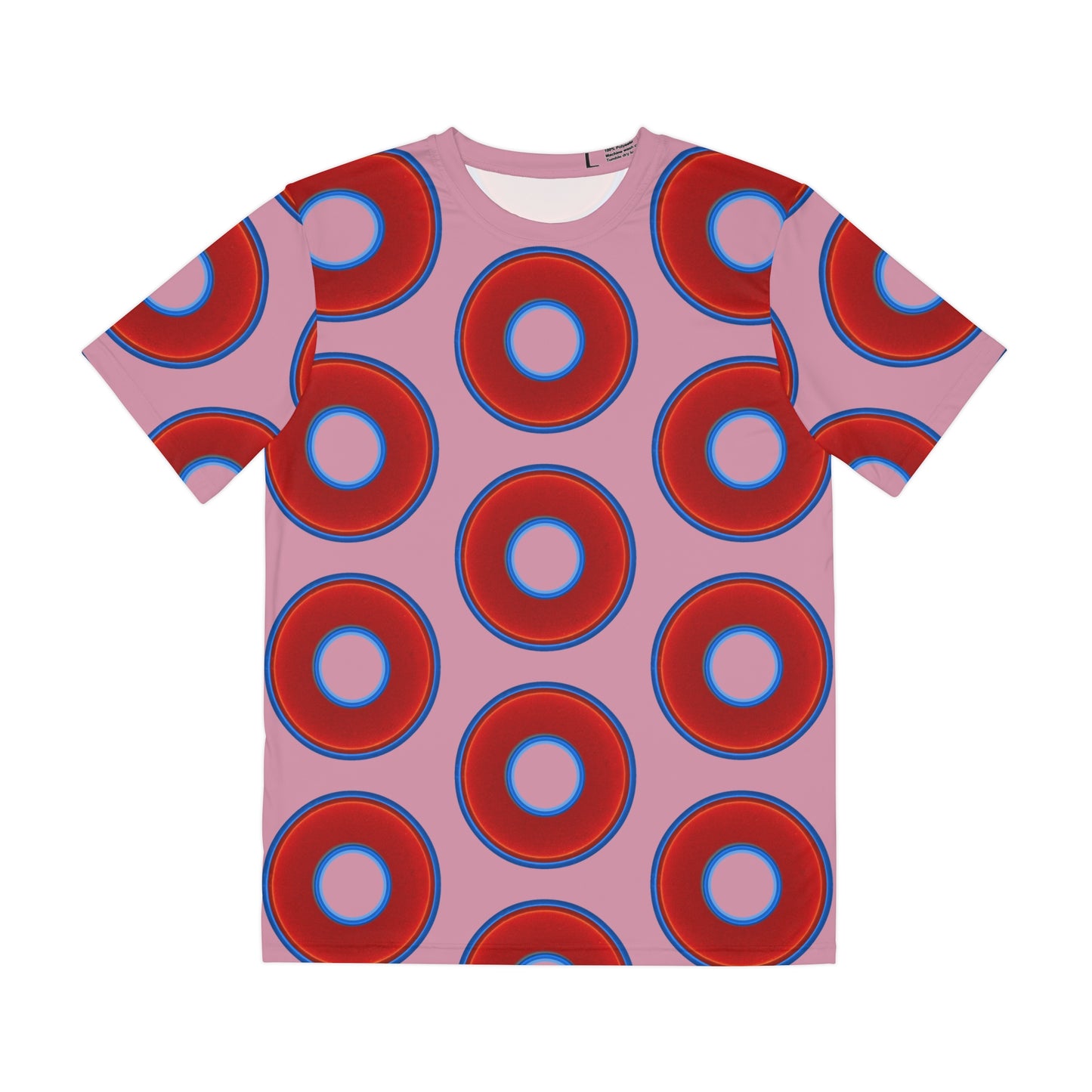 Multi-Beastie Giant Donut AOP Polyester Tee - red vivid donut print w/pale magenta background