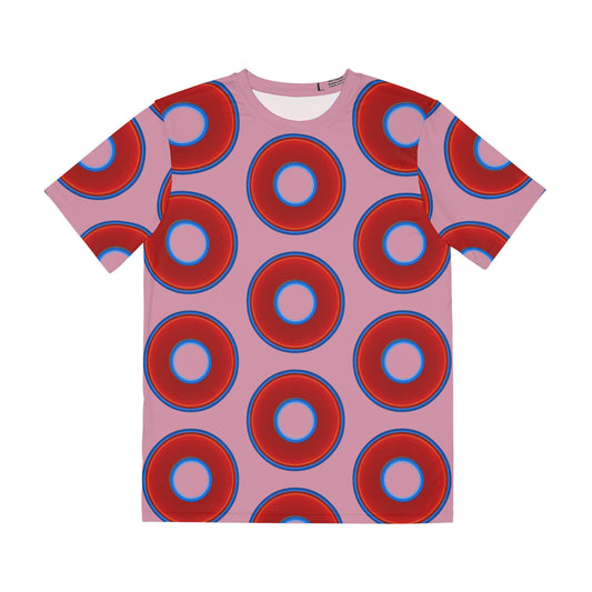 Multi-Beastie Giant Donut AOP Polyester Tee - red vivid donut print w/pale magenta background