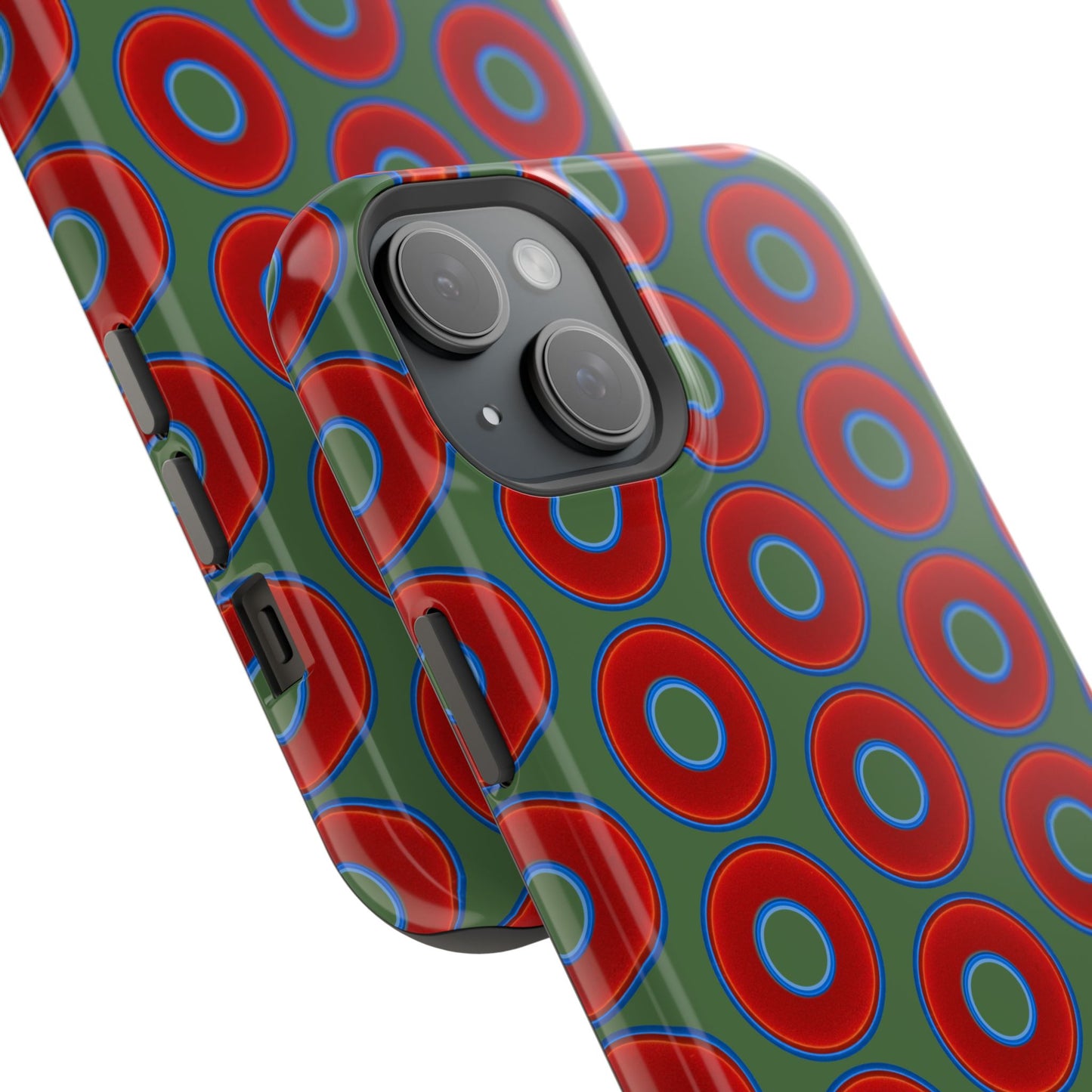 Magnetic Tough Donut Case - red vivid donut print w/dark Fenway green background