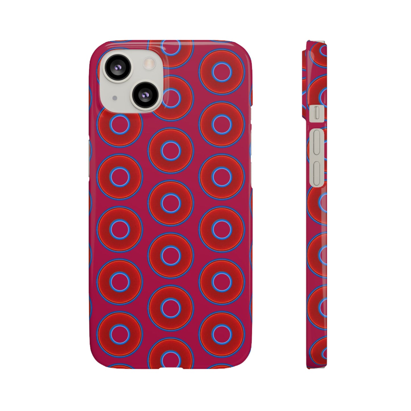 Lumpy Donut Snap Case - red vivid donut print w/dark magenta background