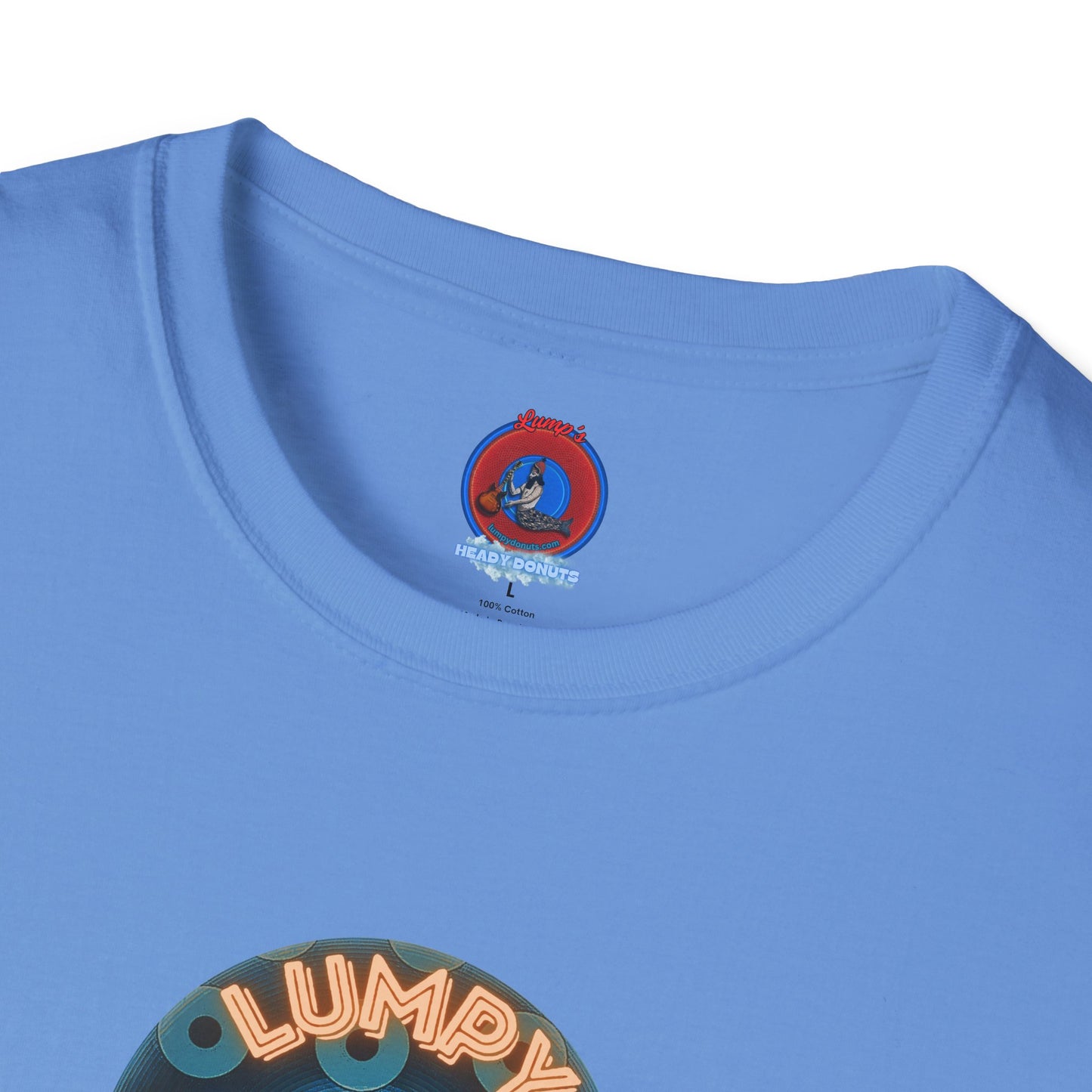 Coffee Traders Tee - Unisex Soft-Style - "Tasty Coffee" - paradoxical donut/cubed blue donut - variant 2 - logo front/It's Ice Cube's back