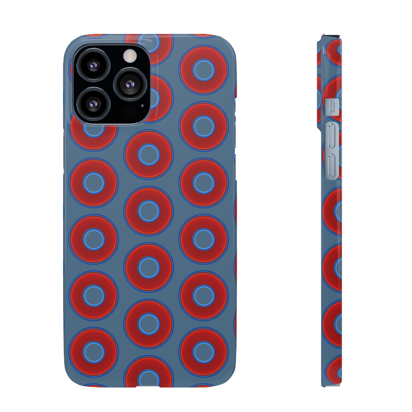 Lumpy Donut Snap Case - red vivid donut print w/steel blue background
