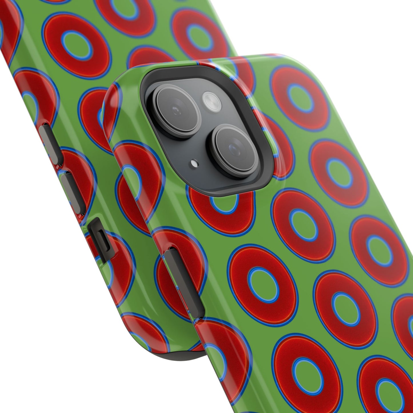 Impact-Resistant Lumpy Donut Case - red vivid donut print w/light green background