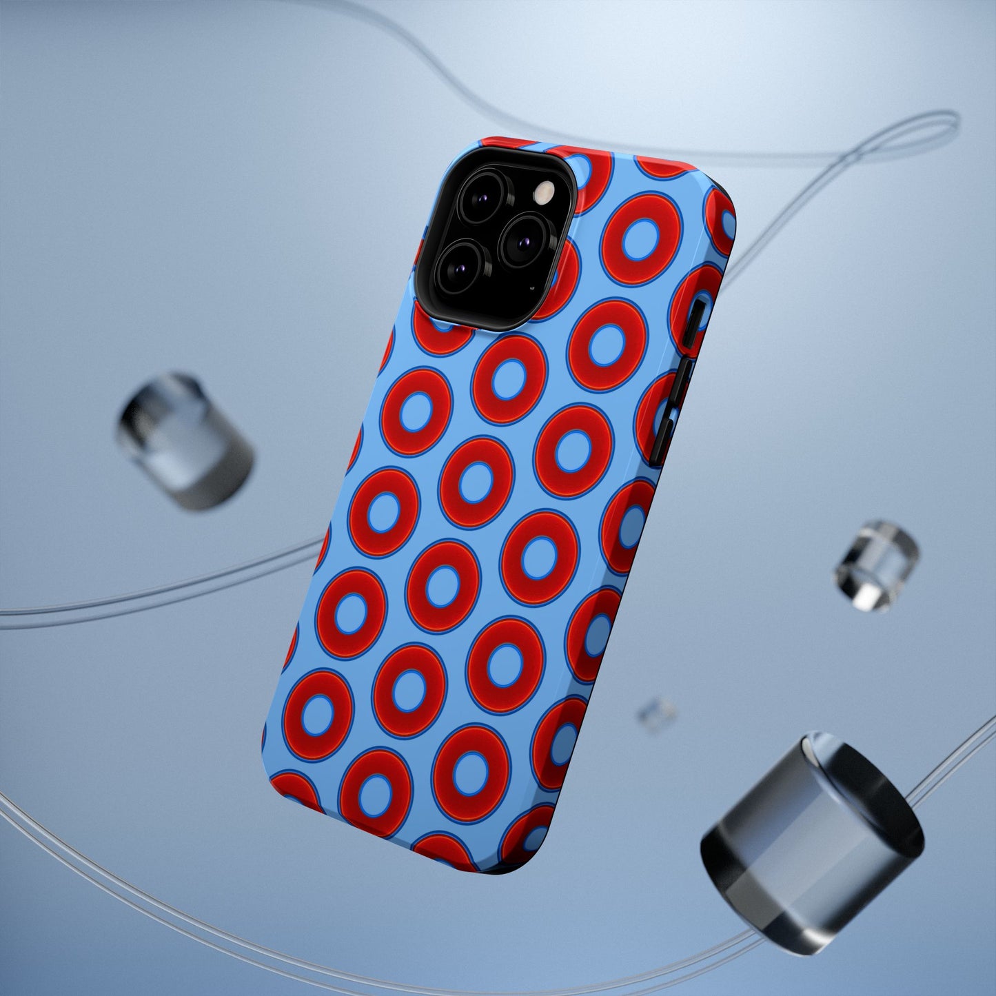 Impact-Resistant Lumpy Donut Case - red vivid donut print w/light blue background