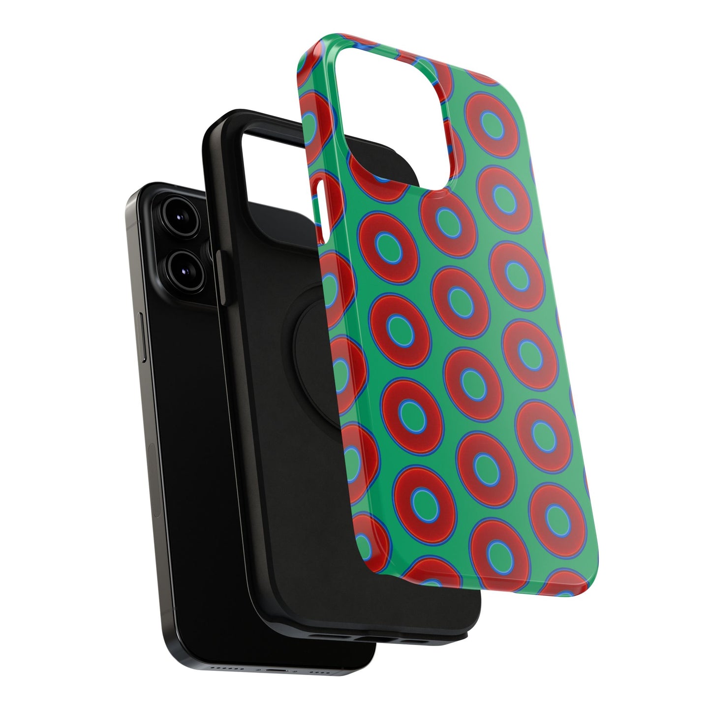 Impact-Resistant Lumpy Donut Case - red vivid donut print w/jade green background