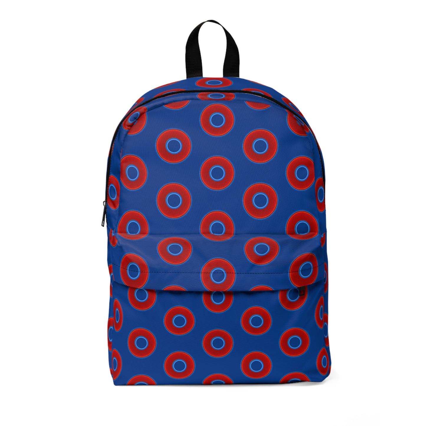 Donut Backpack - red vivid donuts w/dark blue background