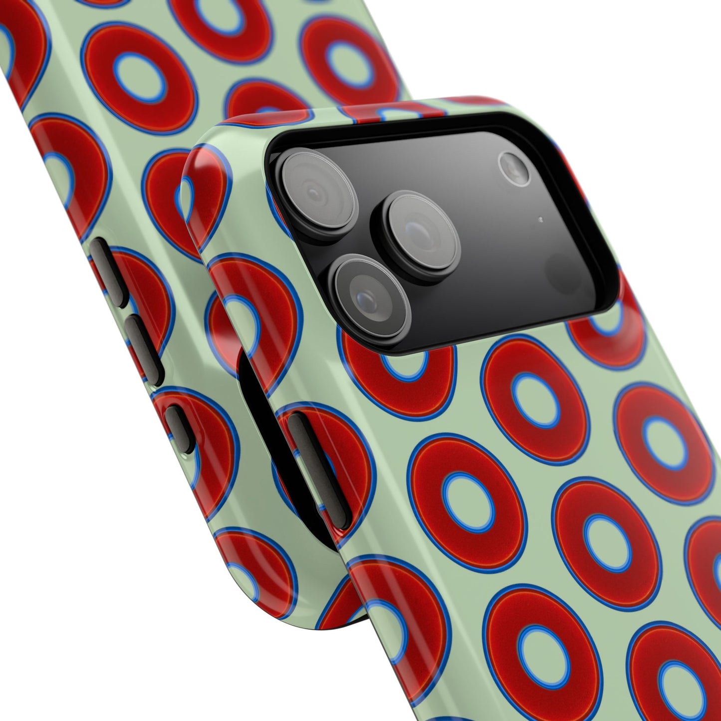 Impact-Resistant Lumpy Donut Case - red vivid donut print w/seafoam green background